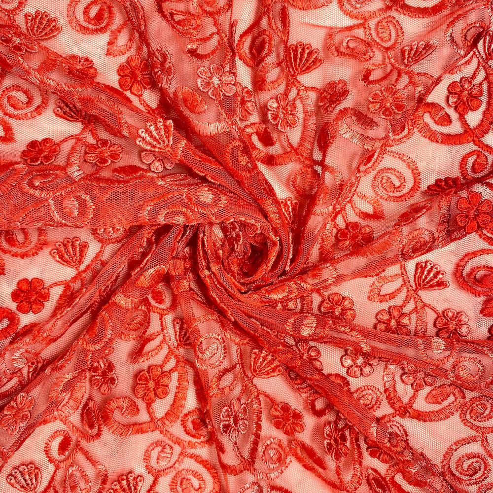 Strawberry Floral Vine Embroidery on Mesh - Image 2