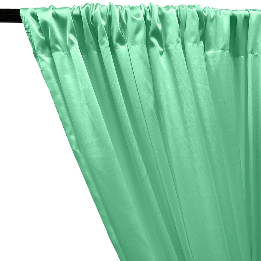Stretch Charmeuse Satin Rod Pocket Curtains - Aqua Green - Image 2