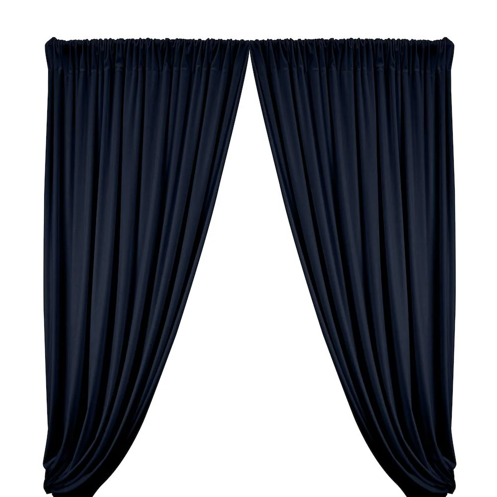 Stretch Velvet Rod Pocket Curtains - Navy Blue