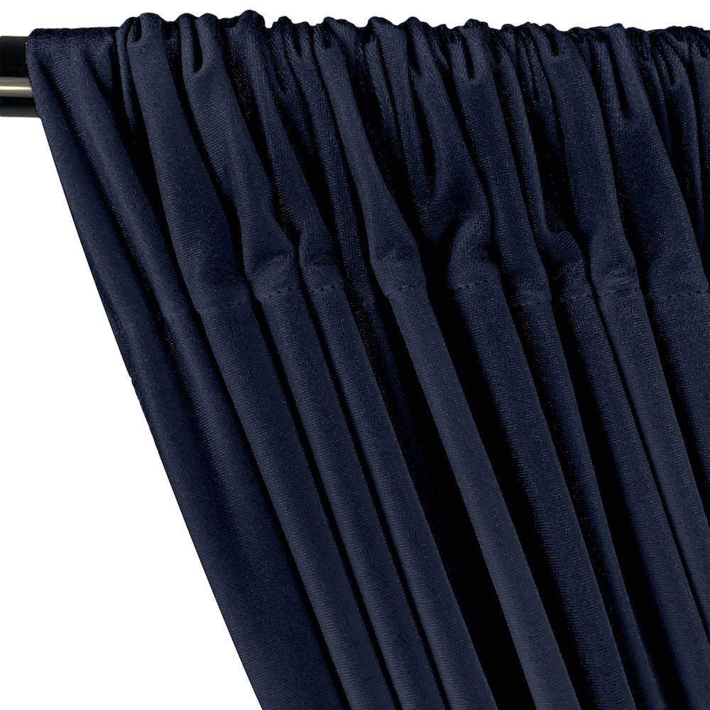 Stretch Velvet Rod Pocket Curtains - Navy Blue - Image 2