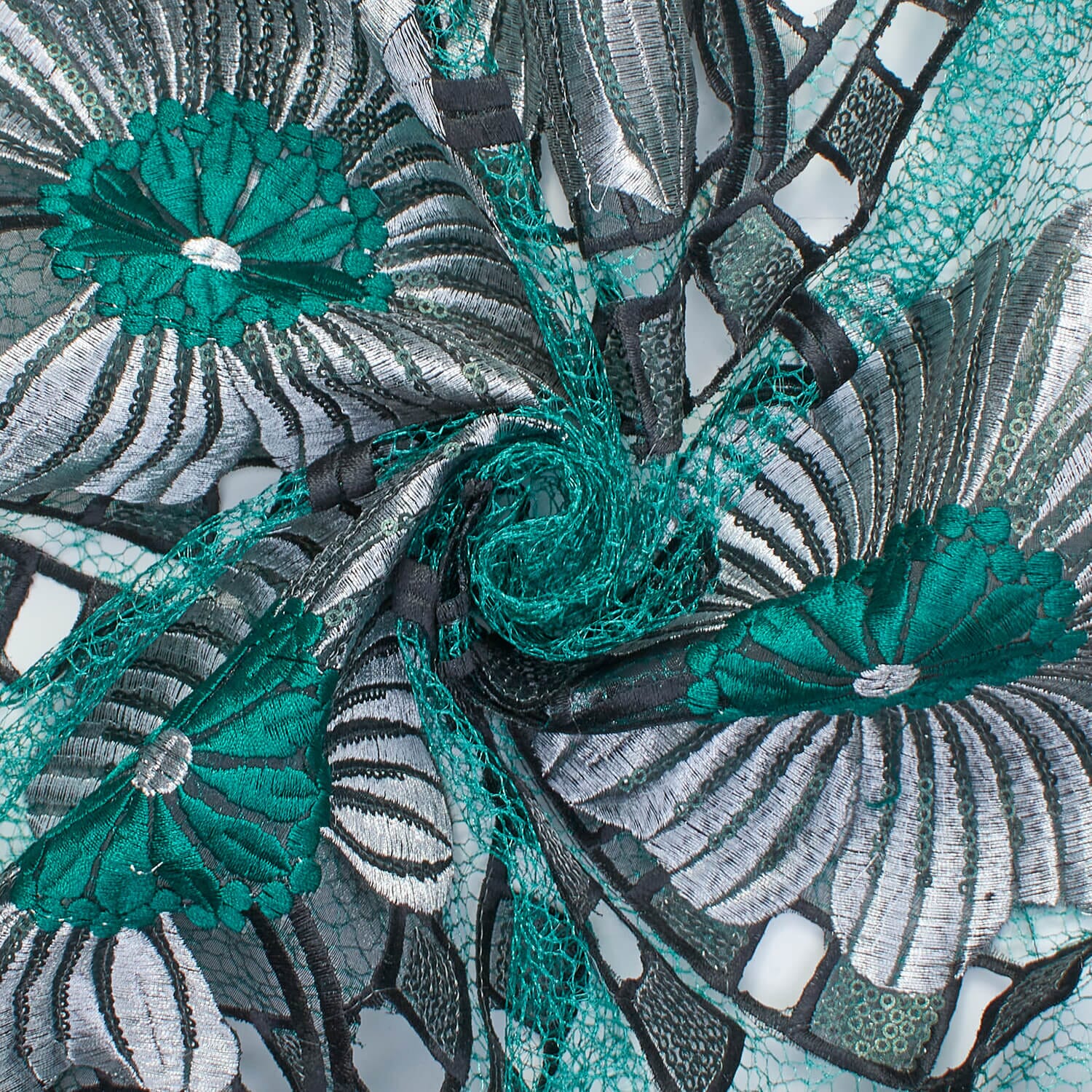 Emerald Sunflower Patch Embroidered Chemical Lace - Image 3