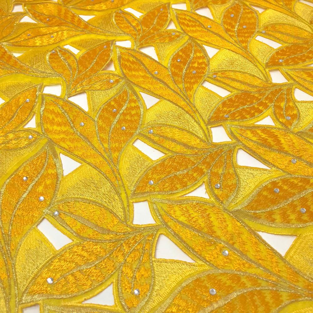 Sunflower Yellow Tiger Leaf Lace on Organza - Image 2
