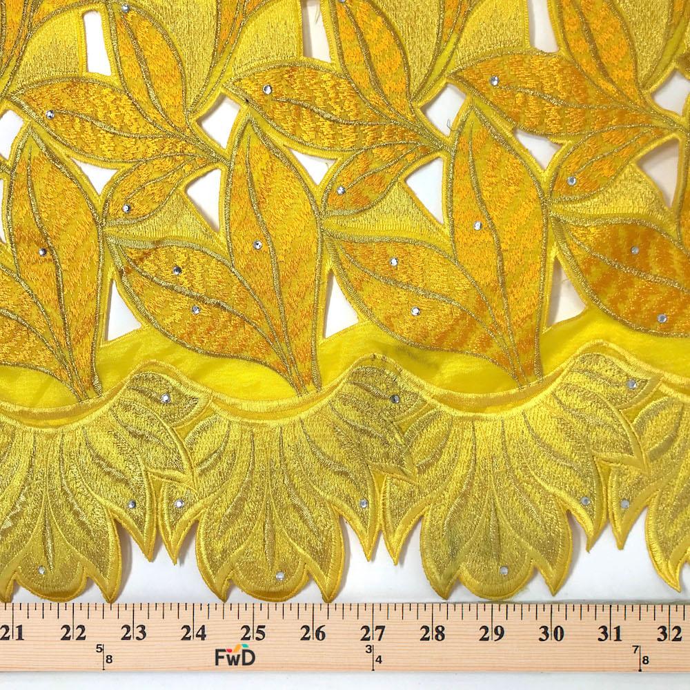 Sunflower Yellow Tiger Leaf Lace on Organza - Image 3
