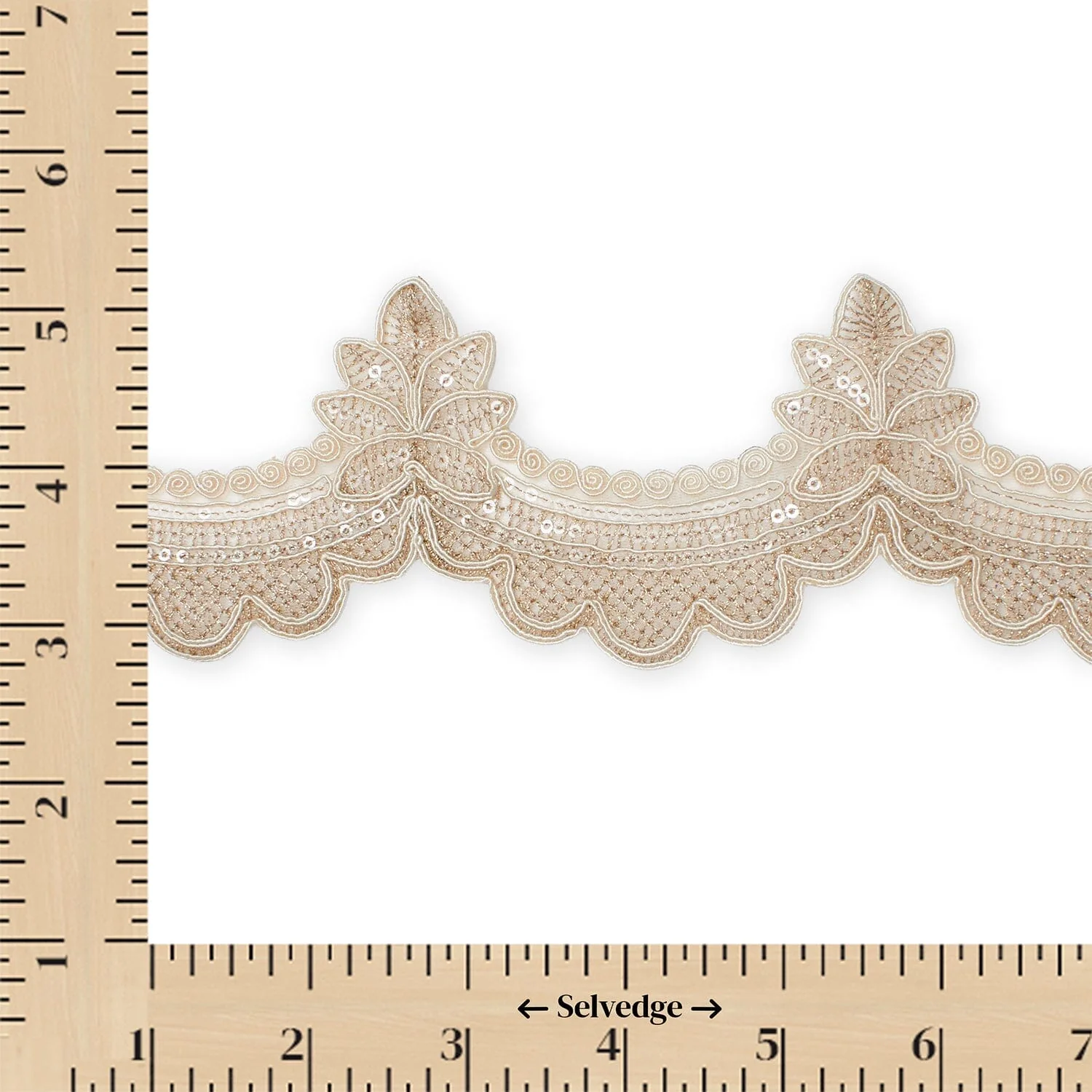 Swirly Flower Corded Sequin Embroidery On 3 & 1/2 Inch Scalloped Mesh Lace Trim - Image 10
