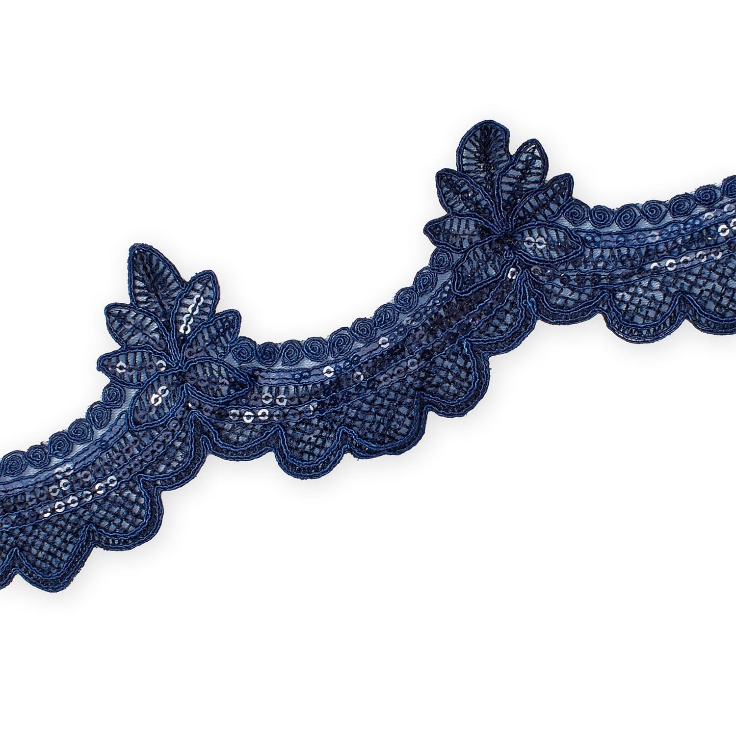 Swirly Flower Corded Sequin Embroidery On 3 & 1/2 Inch Scalloped Mesh Lace Trim - Image 15