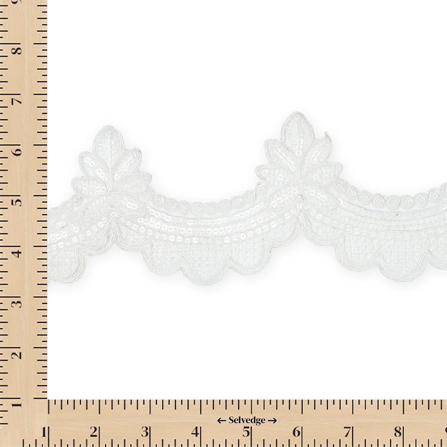 Swirly Flower Corded Sequin Embroidery On 3 & 1/2 Inch Scalloped Mesh Lace Trim - Image 4