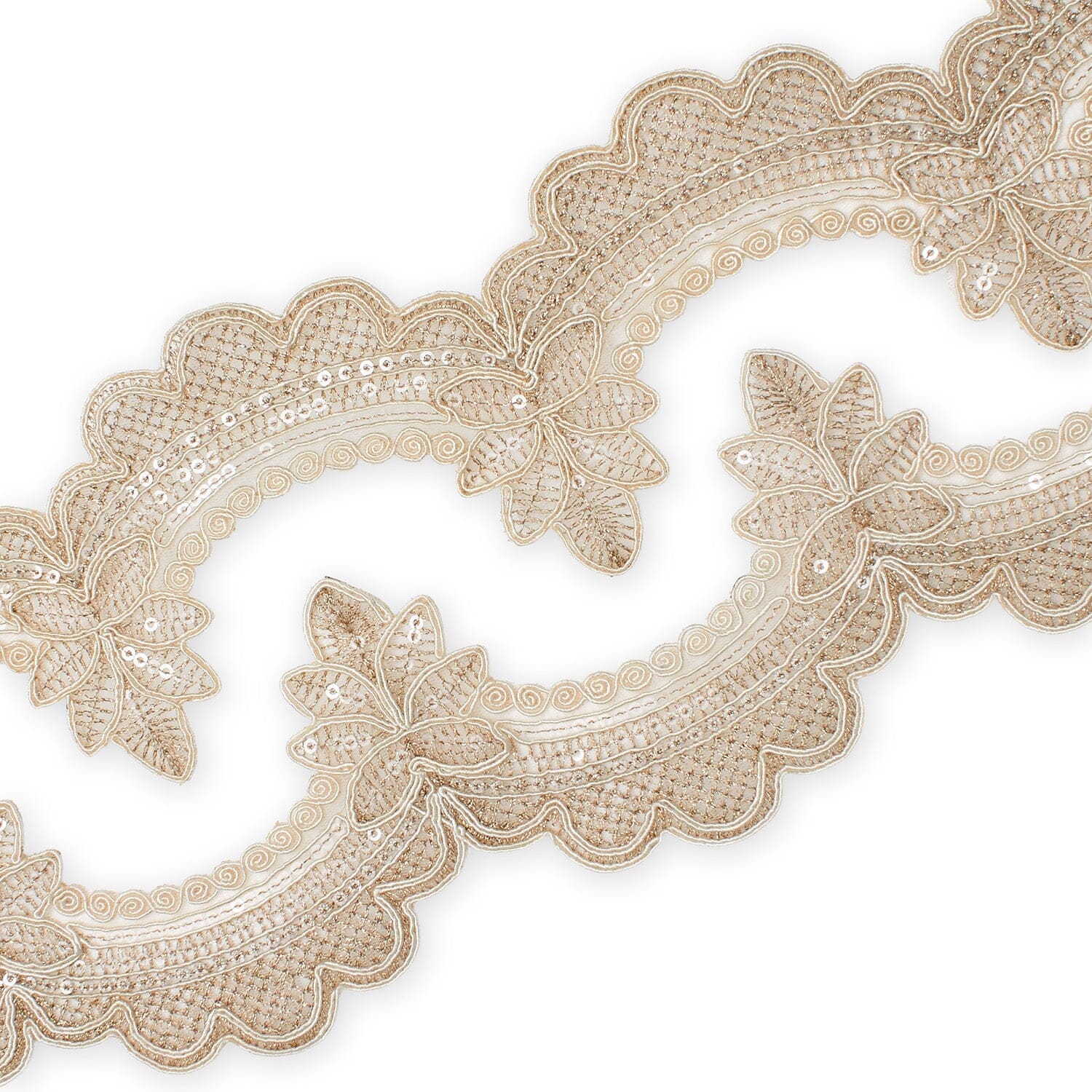 Swirly Flower Corded Sequin Embroidery On 3 & 1/2 Inch Scalloped Mesh Lace Trim - Image 8