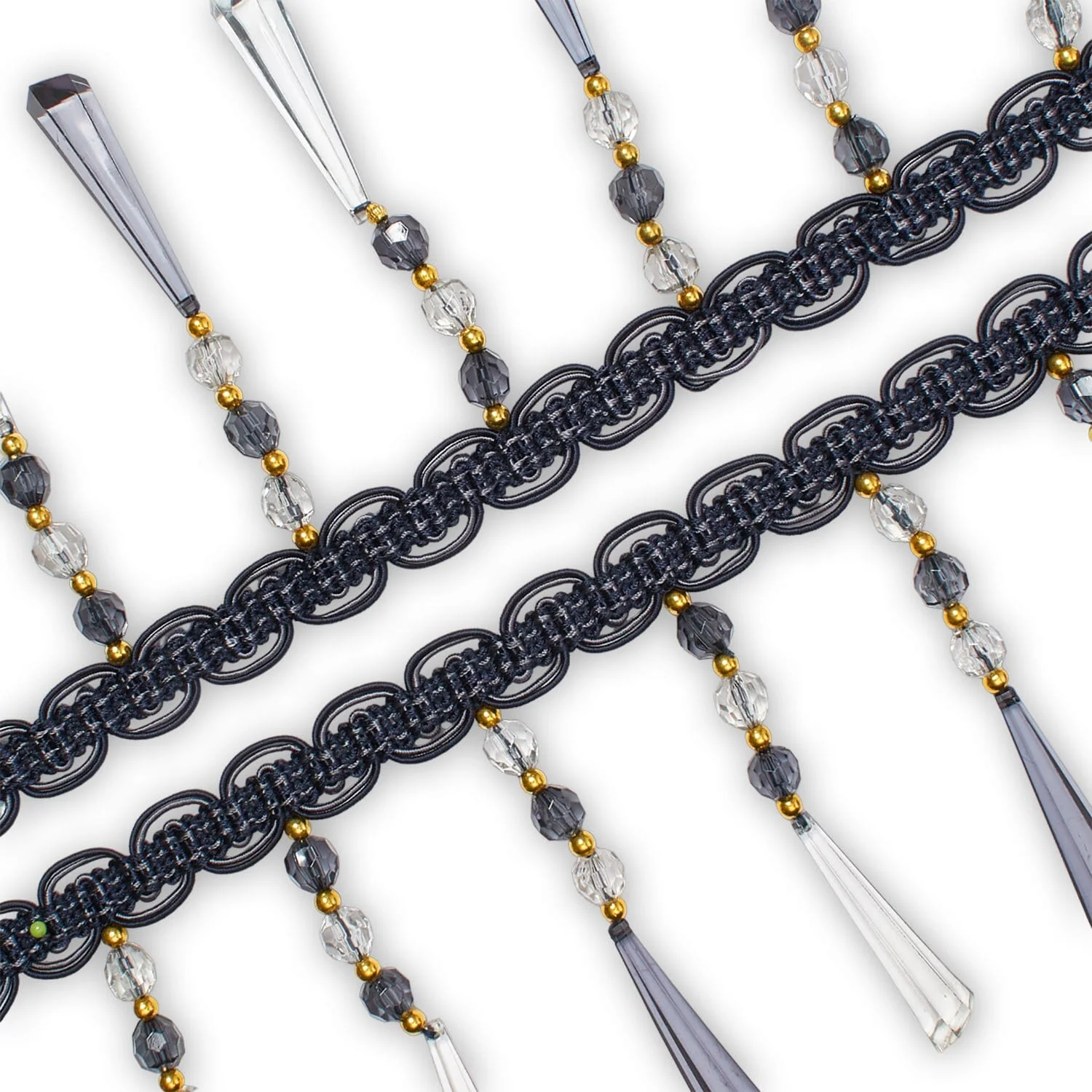 Tapered Baguette Beaded Rhinestone Tassel Fringe Trim - Image 9