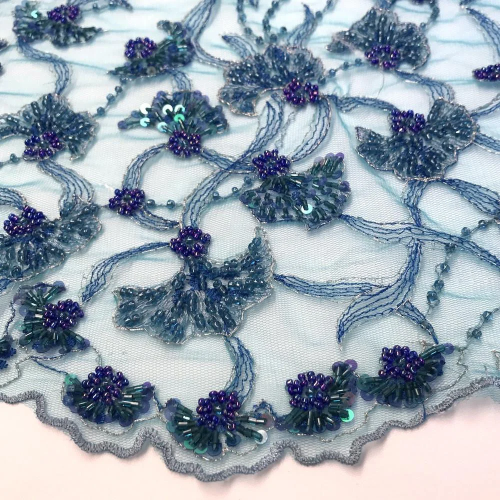 Teal Atlantis Beaded Bridal Lace - Image 3