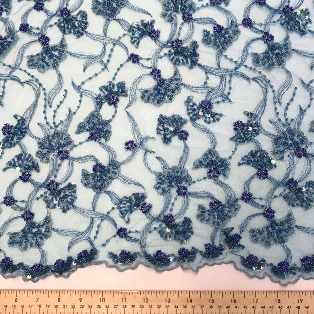 Teal Atlantis Beaded Bridal Lace - Image 4