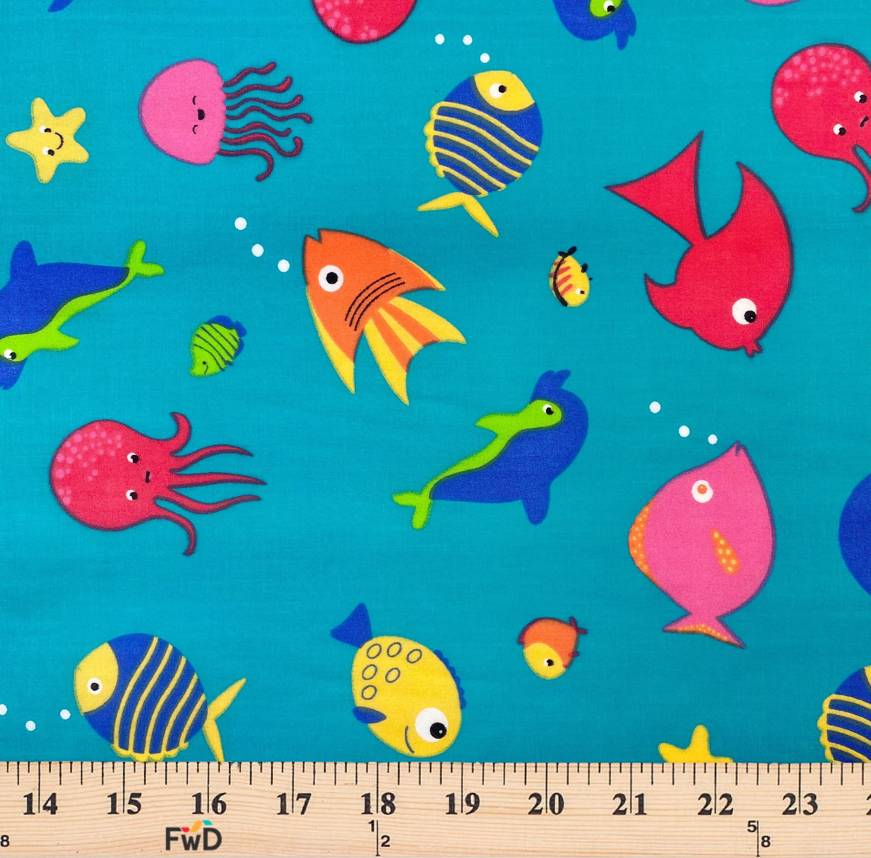 Turquoise Aquarium Print Broadcloth - Image 3