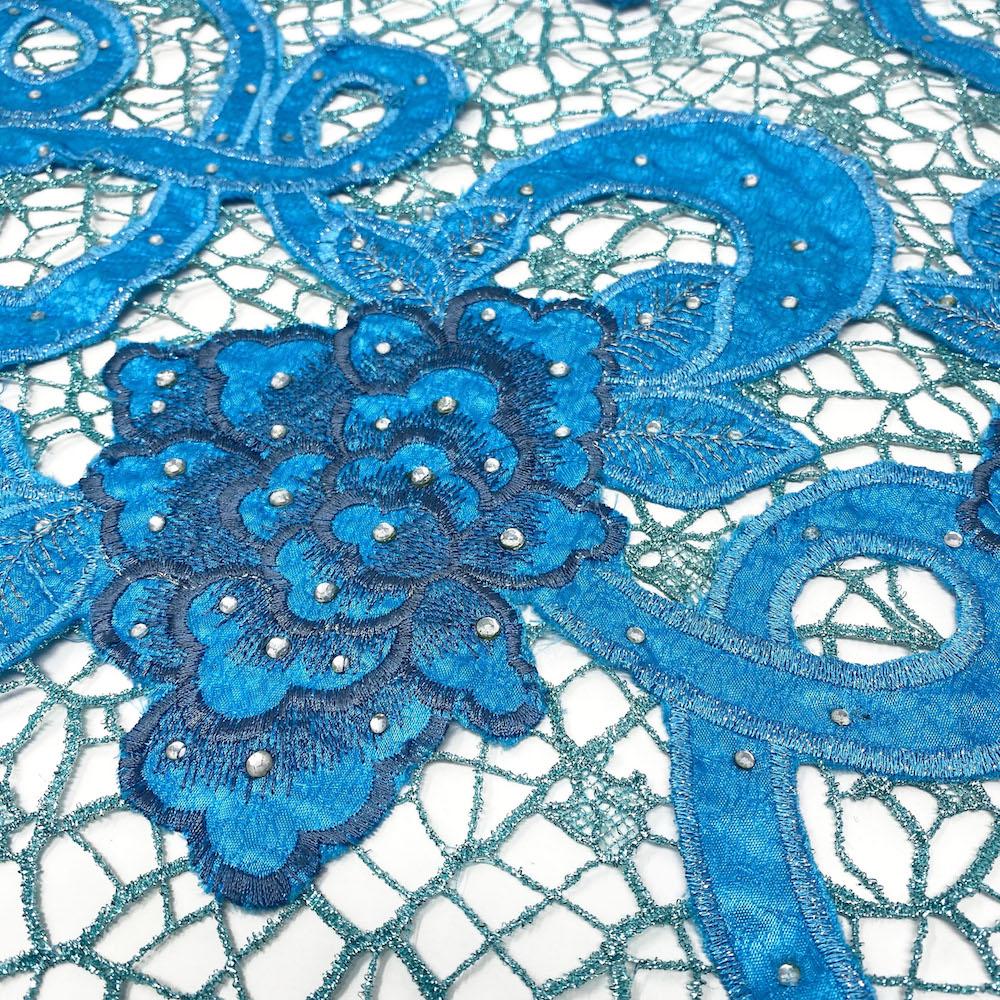 Turquoise Beaded Lace On Web Organza - Image 2