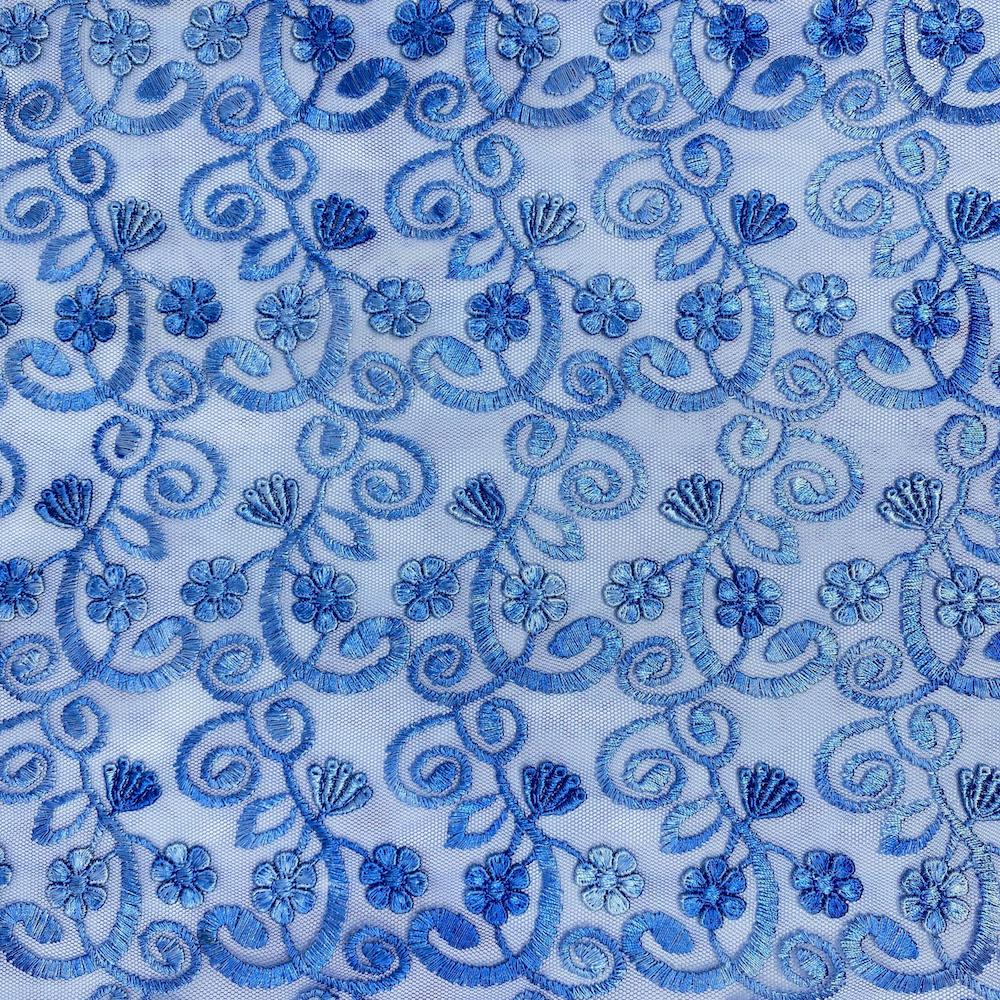 Turquoise Floral Vine Embroidery on Mesh - Image 2