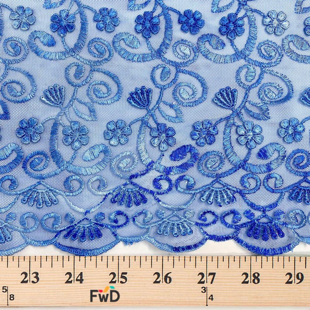 Turquoise Floral Vine Embroidery on Mesh - Image 3
