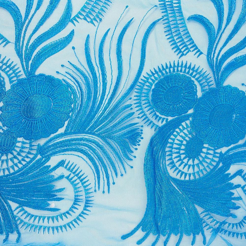 Turquoise Sunflower Reed Embroidery on Mesh