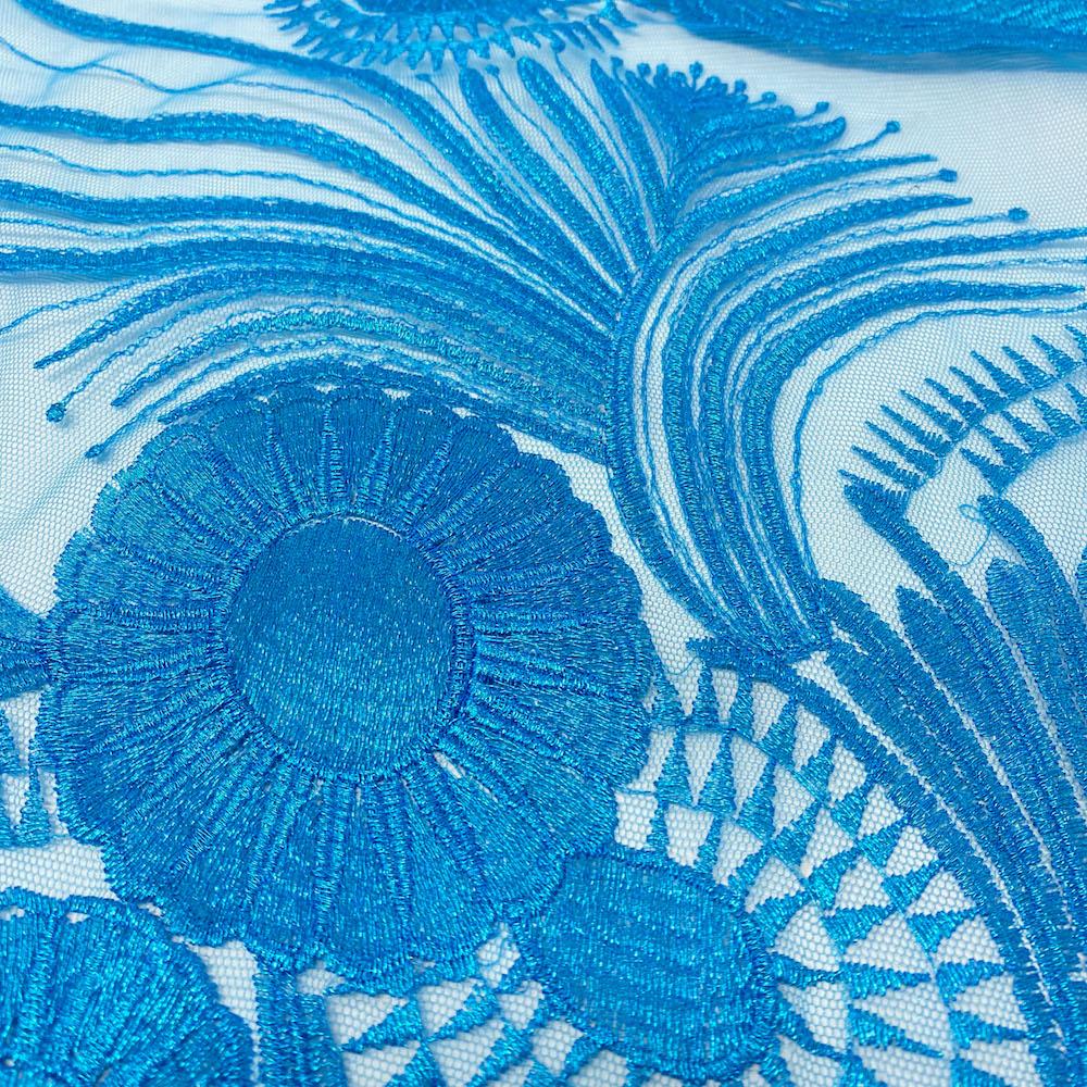Turquoise Sunflower Reed Embroidery on Mesh - Image 2