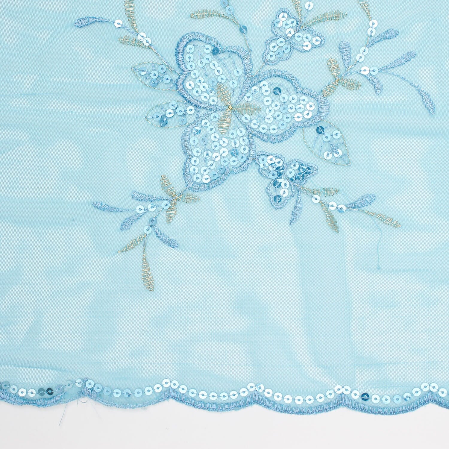 Turquoise Trillium Sequin Embroidered Mesh - Image 3