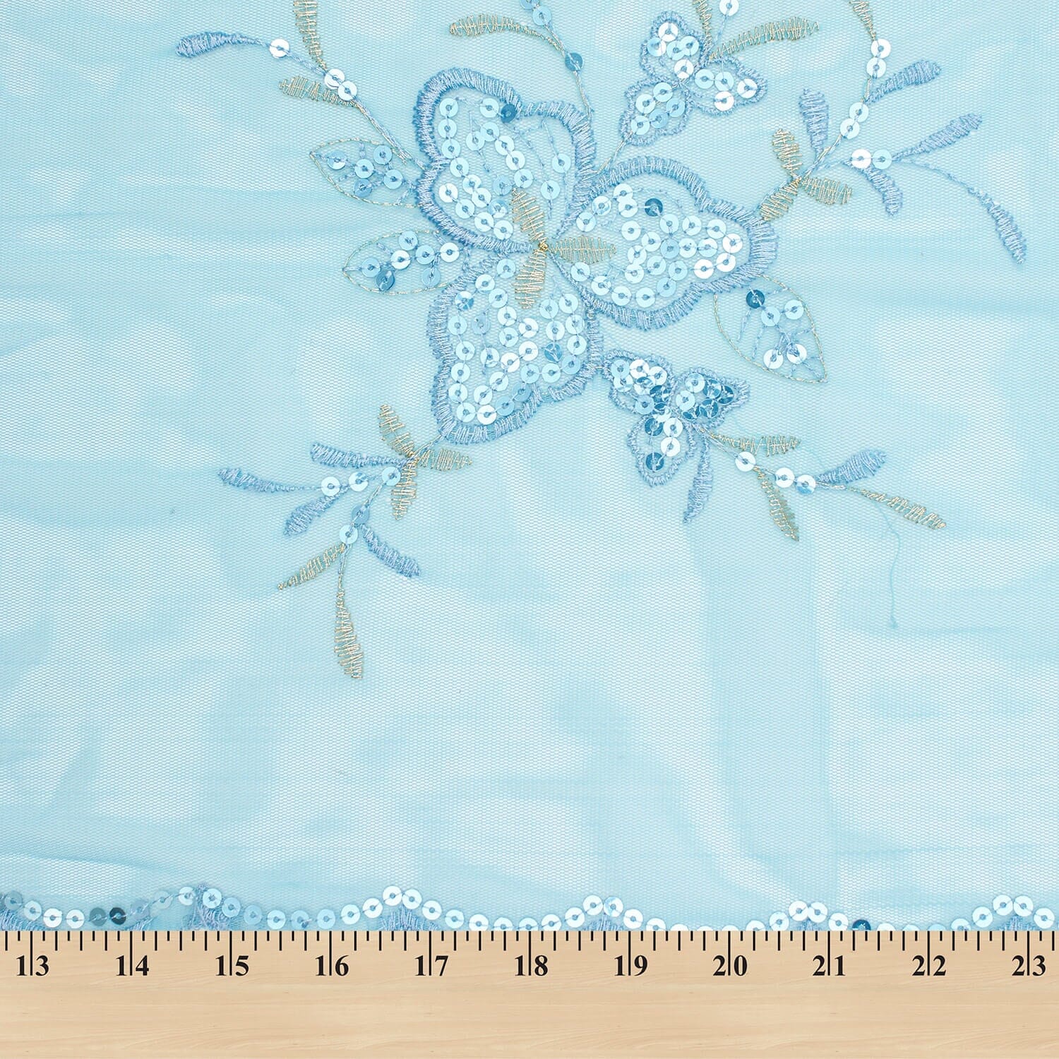 Turquoise Trillium Sequin Embroidered Mesh - Image 4