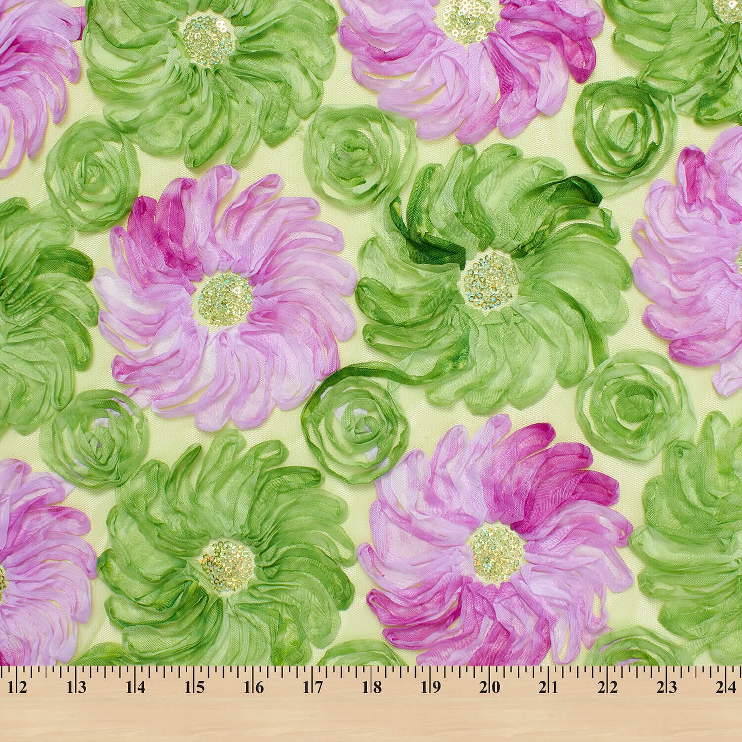 Two Tone Floral Ribbon on Mesh with Sequins - Image 11