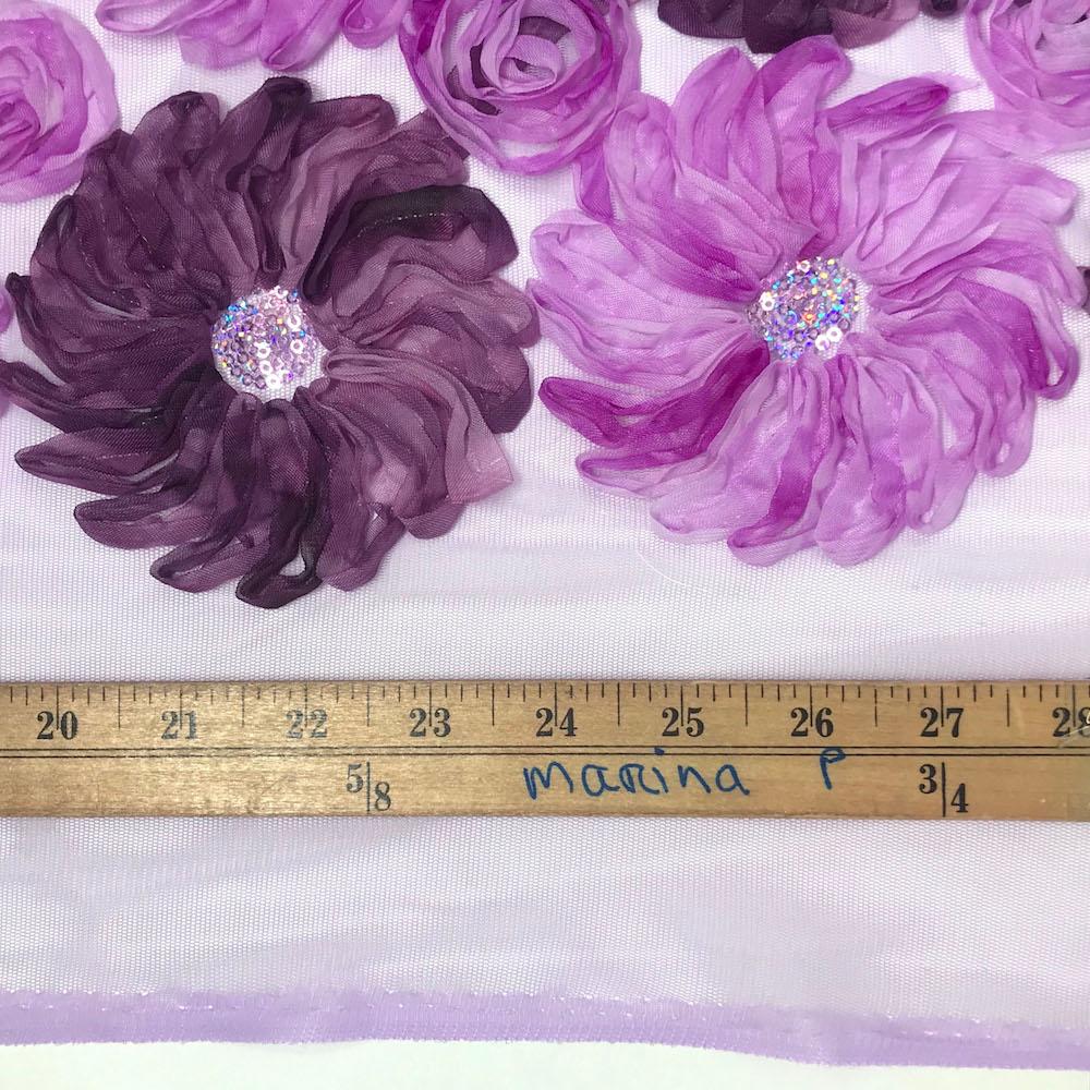 Two Tone Floral Ribbon on Mesh with Sequins - Image 14