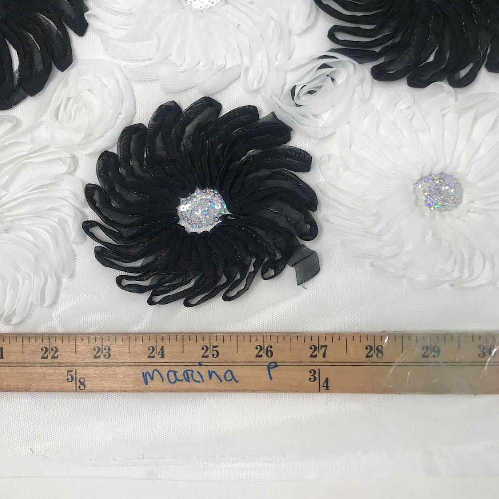 Two Tone Floral Ribbon on Mesh with Sequins - Image 5