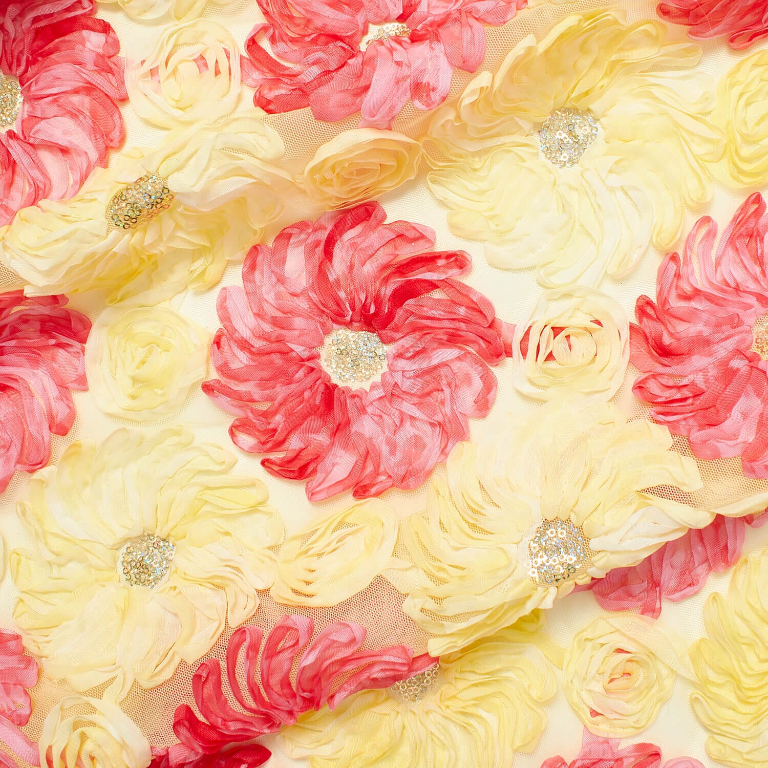 Two Tone Floral Ribbon on Mesh with Sequins - Image 6