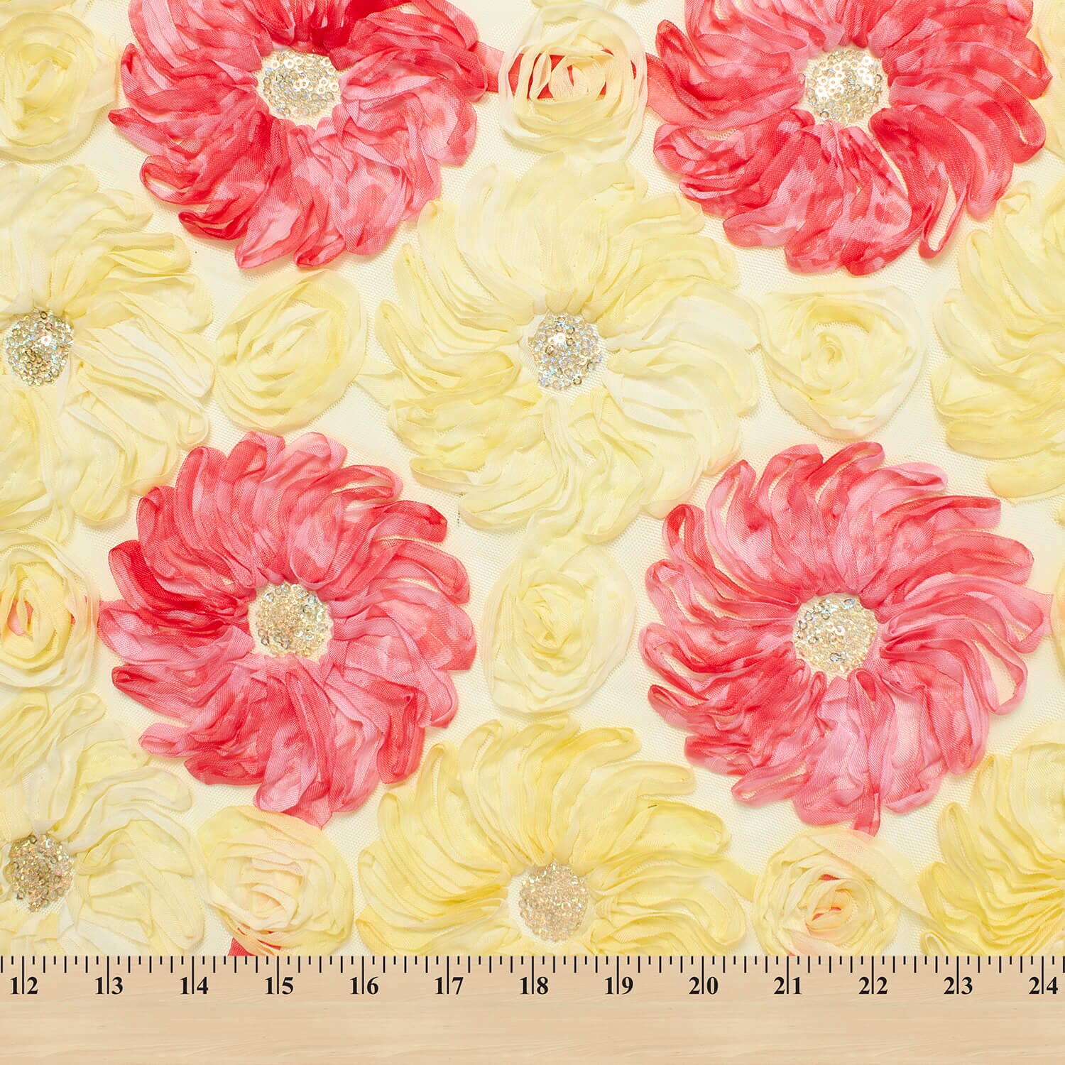 Two Tone Floral Ribbon on Mesh with Sequins - Image 7