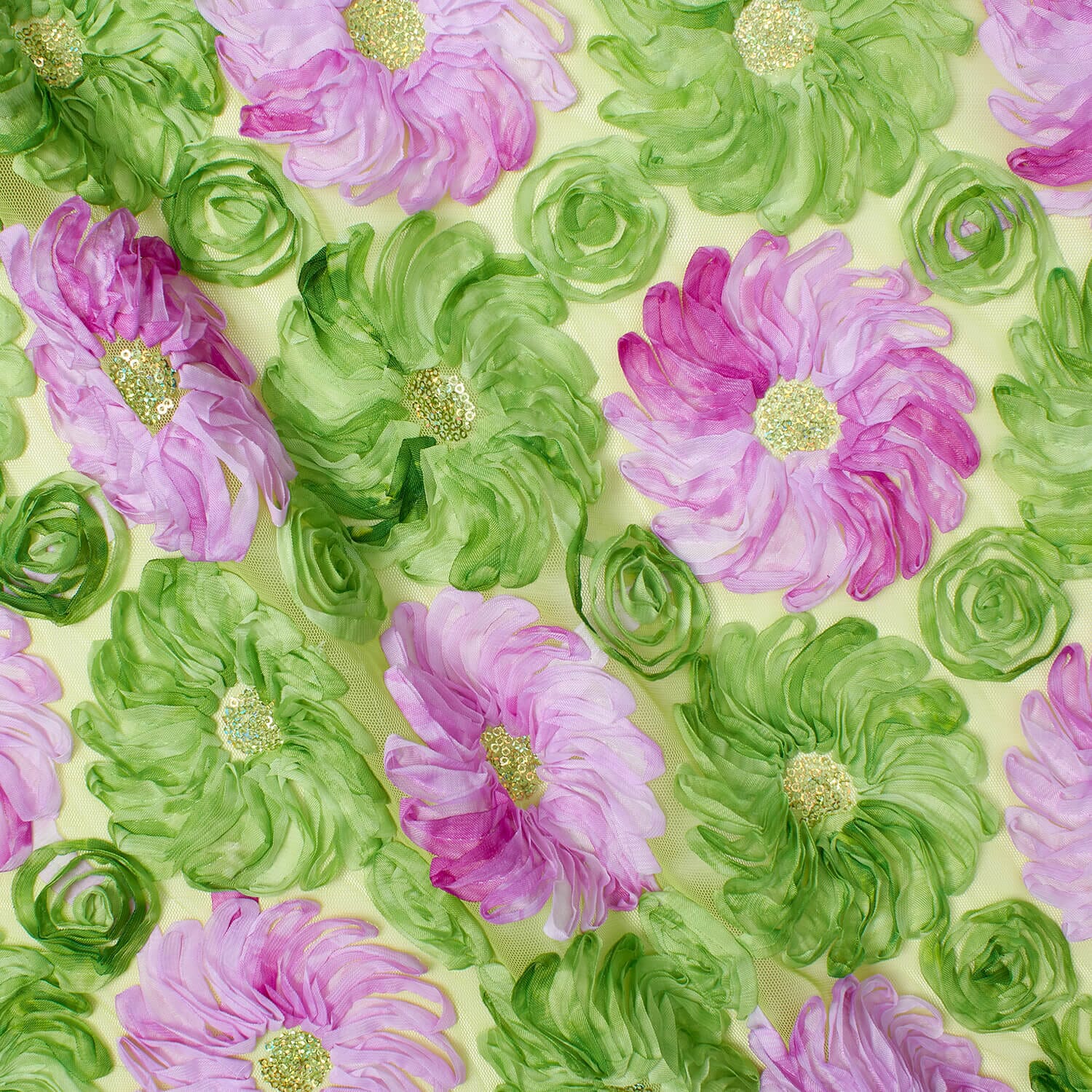 Two Tone Floral Ribbon on Mesh with Sequins - Image 8