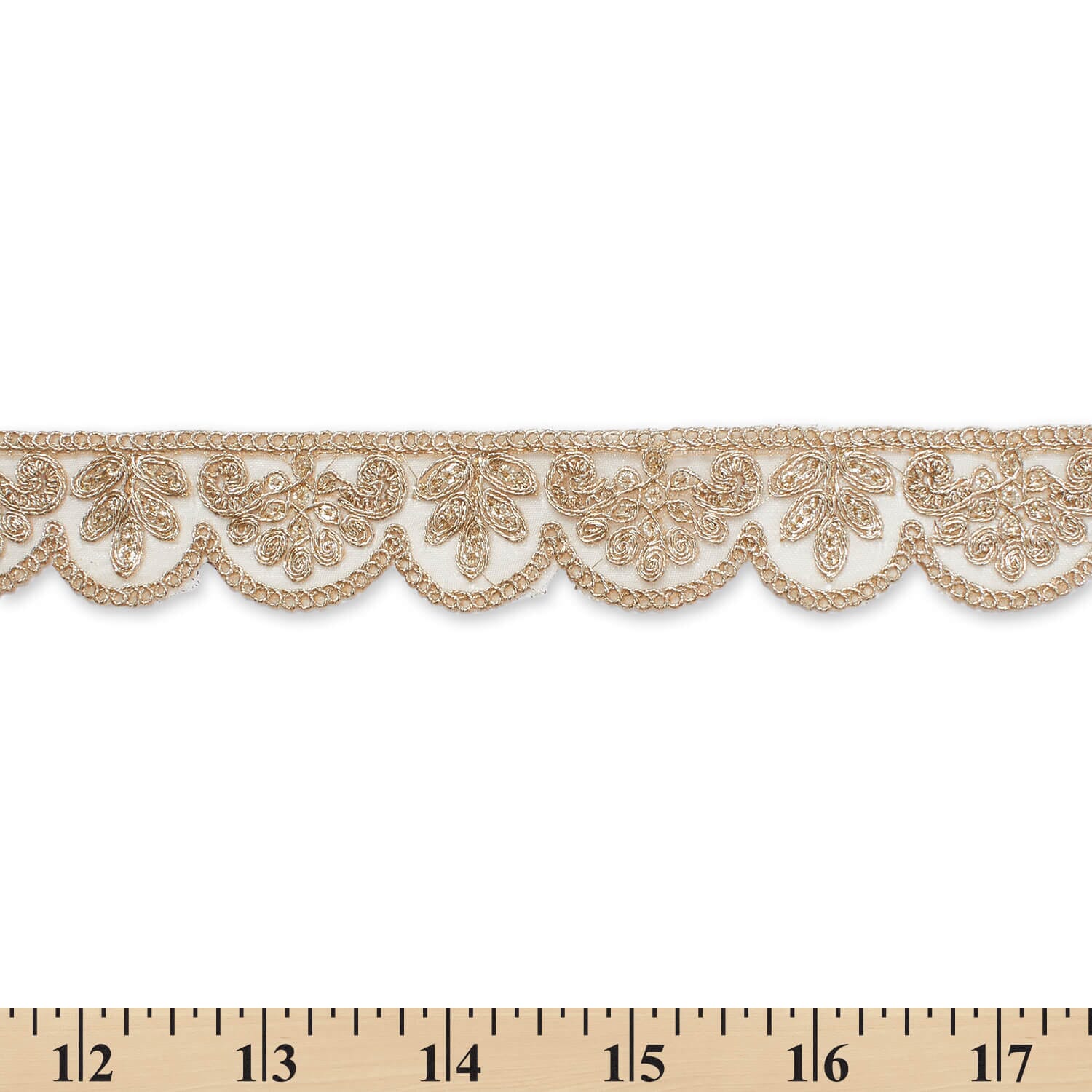 1.25 Inch Vine Sequined Metallic Corded Scalloped Mesh Lace Trim - Image 7