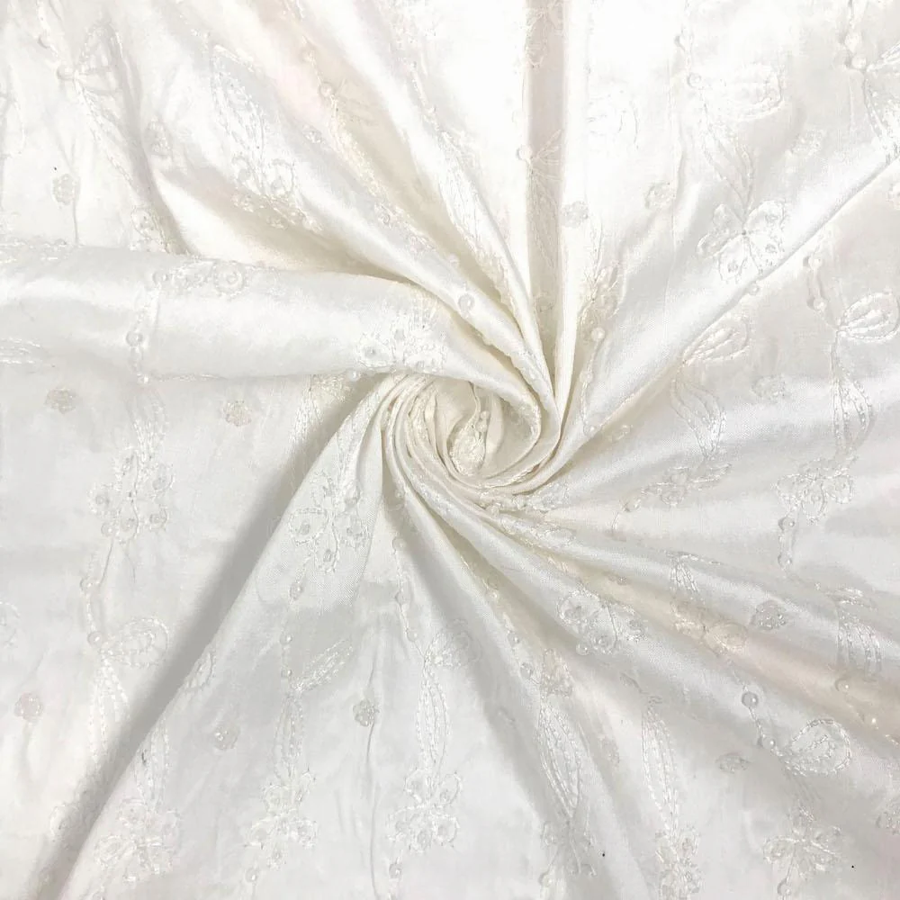 White Bridal Daisy Loop Silk Dupioni with Pearls (45 Inch) - Image 3