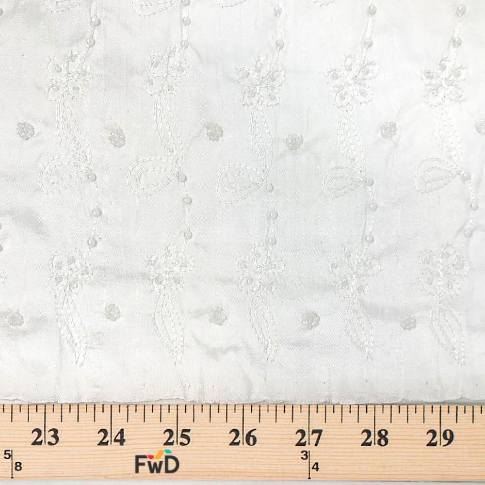 White Bridal Daisy Loop Silk Dupioni with Pearls (45 Inch) - Image 4