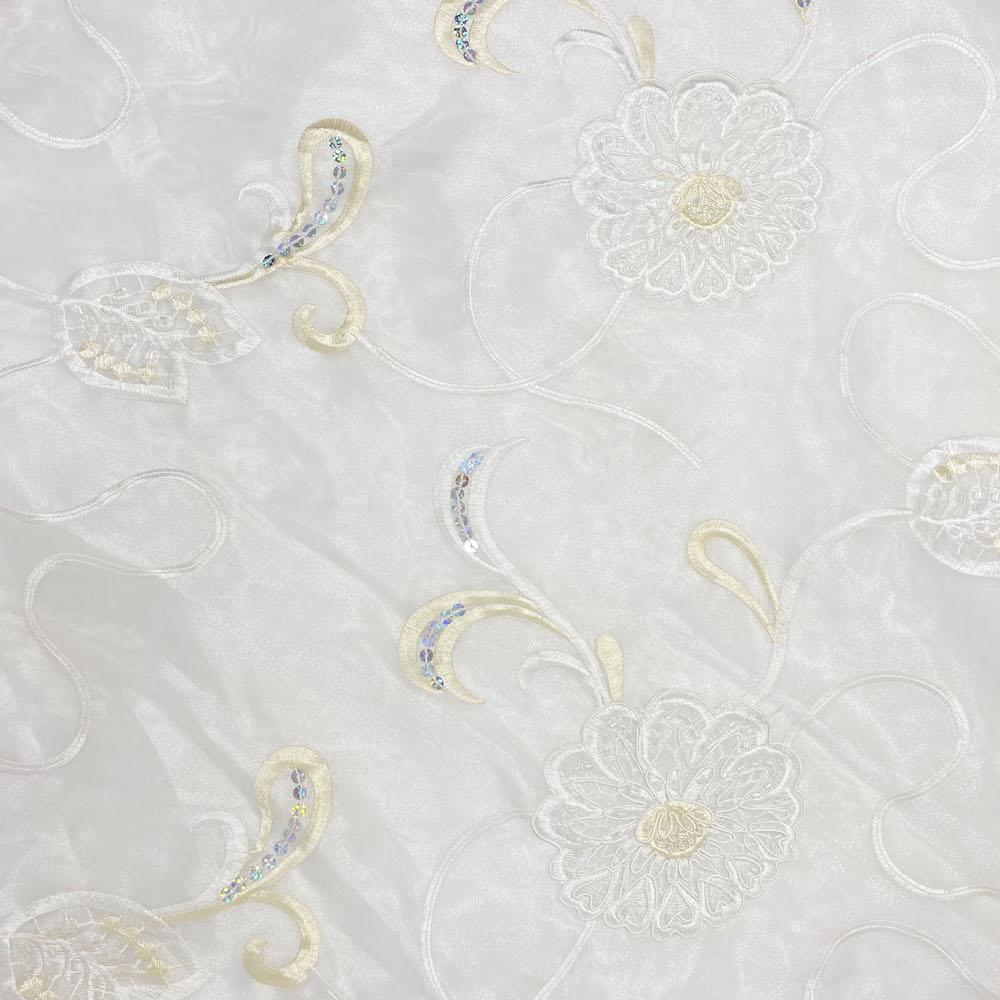 White Dahlia Organza Beaded Embroidered Lace