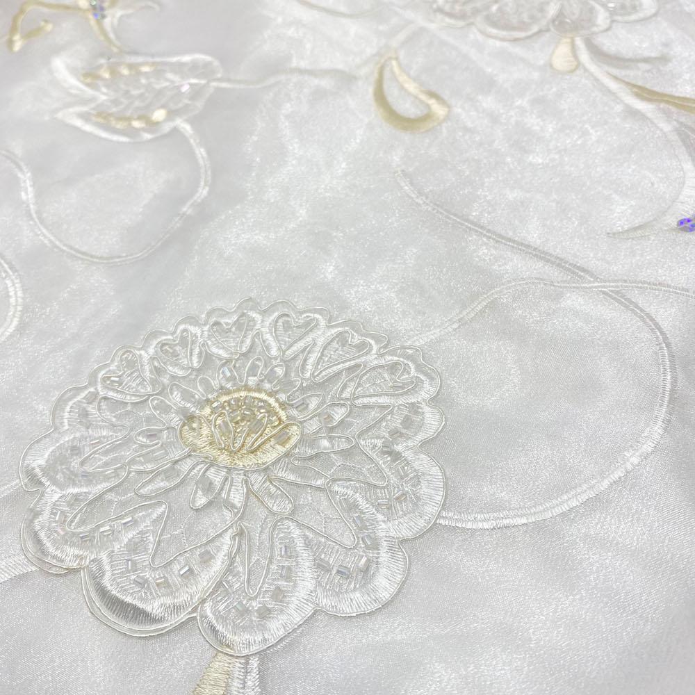 White Dahlia Organza Beaded Embroidered Lace - Image 2