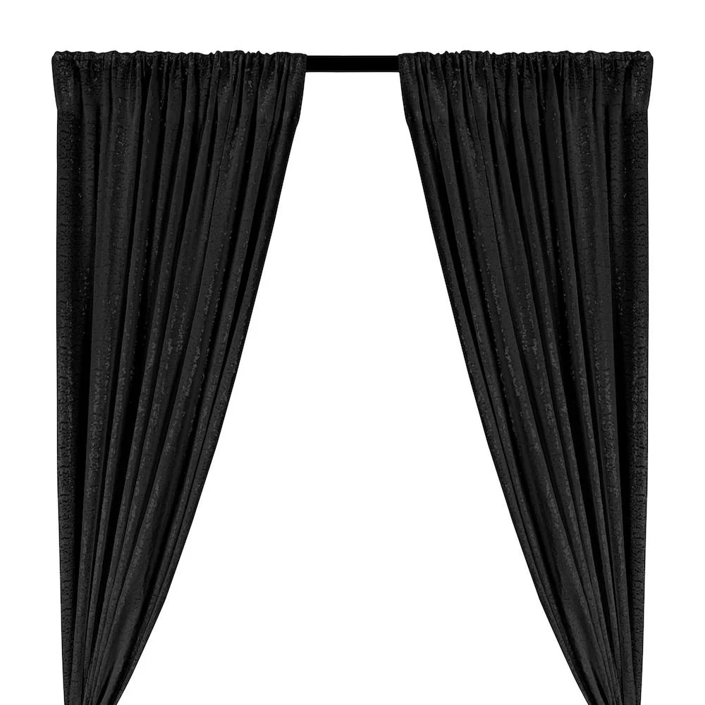 Zigzag Micro Sequins Starlight Rod Pocket Curtains - Black