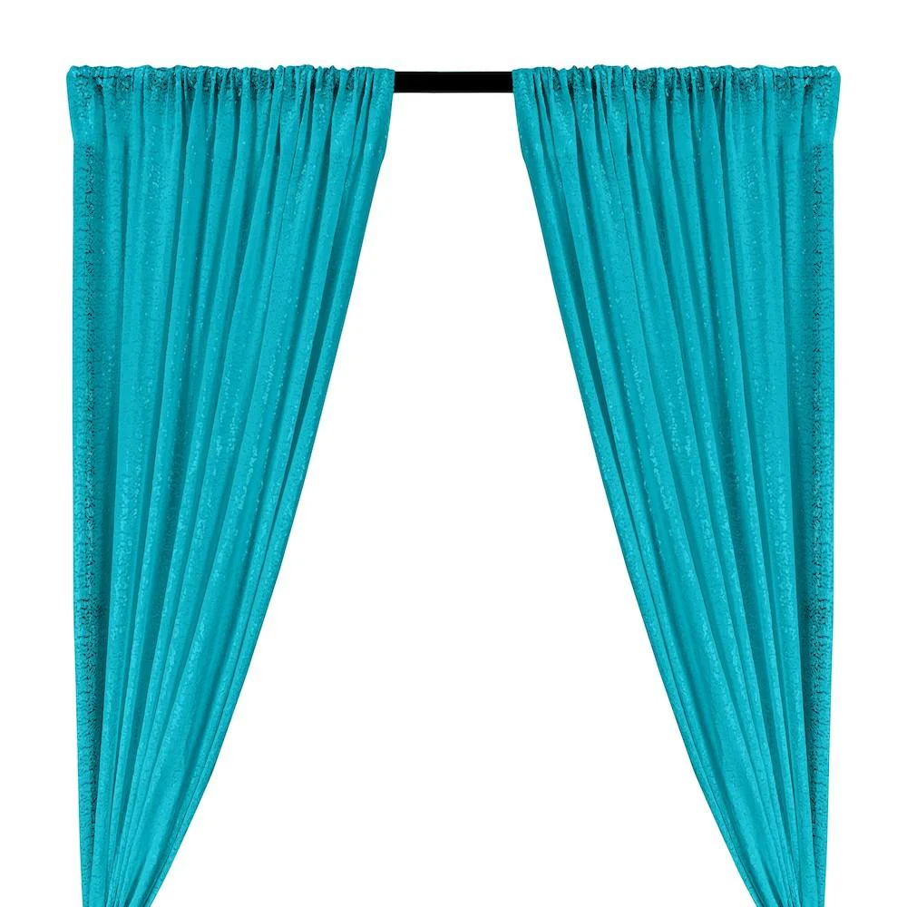Zigzag Micro Sequins Starlight Rod Pocket Curtains - Turquoise